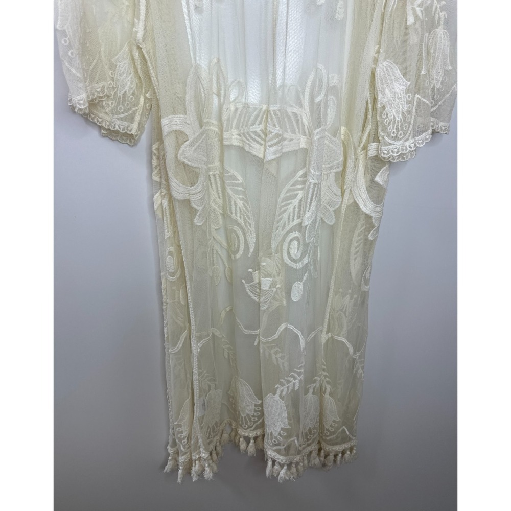 Shyanne Sheer Embroidered Horse Theme Lace Kimono Tassel Fringe Duster L/XL - Picture 4 of 14